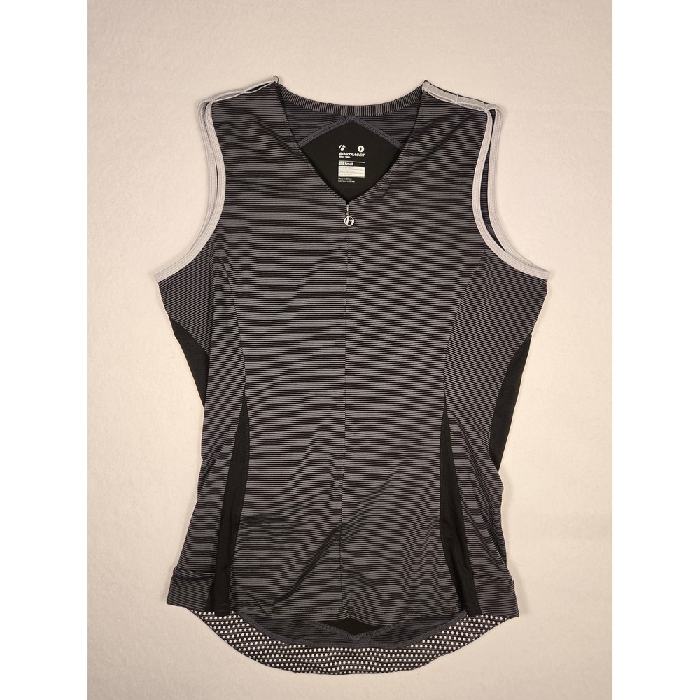 Bontrager Cycling Tank Women Small Gray Striped Sleeveless Zip Back Rear Pockets